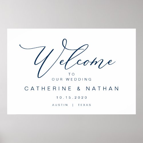 Elegant Romantic Navy Blue font Wedding Welcome Poster