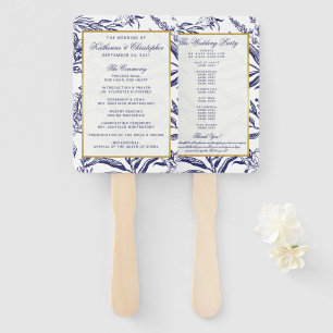 Elegant Romantic Navy Blue Gold Botanical Wedding Hand Fan