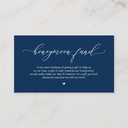 Elegant Romantic Navy Blue Wedding Honeymoon Fund Enclosure Card