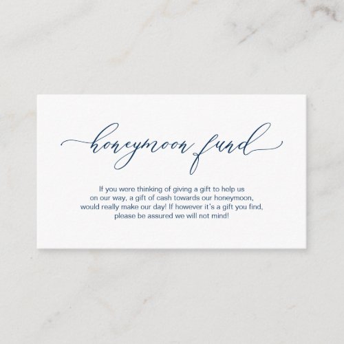 Elegant Romantic Navy Blue Wedding Honeymoon Fund Enclosure Card