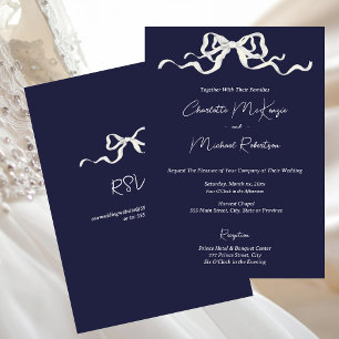 Elegant Romantic Navy Ribbon Wedding Invitation