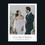 Elegant romantic Our first Christmas photo Postcard<br><div class="desc">An elegant romantic calligraphy and a modern design for this photo card. To customize with your favorite couple picture. You can also easily change the color of the font to your liking. Perfect to celebrate your First Christmas as newlyweds or as a couple.</div>