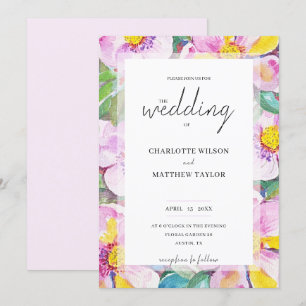 Elegant Romantic Peach Flowers Watercolor Art Invitation