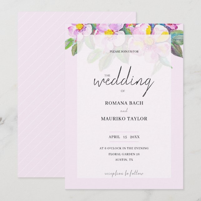 Elegant Romantic Peach Flowers Watercolor Art Invitation (Front/Back)