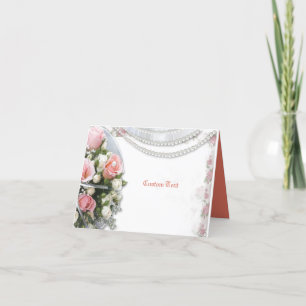 Elegant & Romantic Pearls & Roses Personalize Letterpress Thank You Card