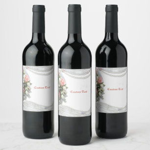 Elegant & Romantic Pearls & Roses Personalize Wine Label