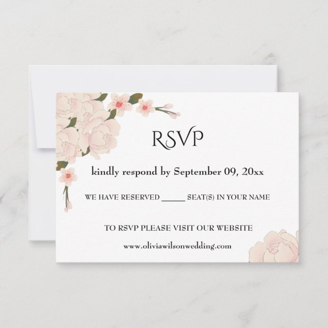 Elegant Romantic Pink Floral Blossom Wedding   RSVP Card (Front)