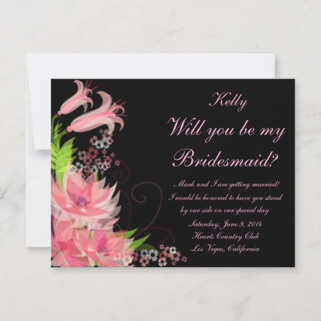 Elegant Romantic Pink Floral Bridesmaid Card (Front)