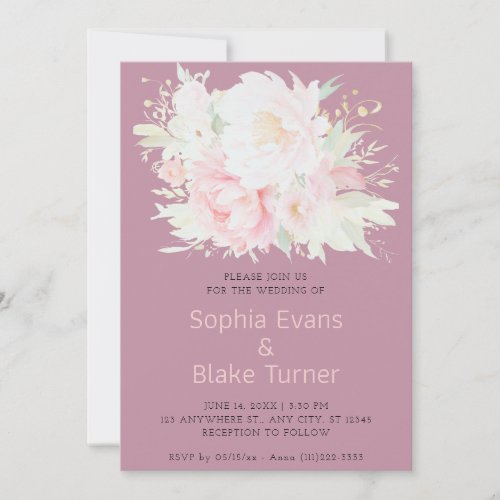 Elegant Romantic Pink Floral Dusty Pink Wedding Invitation