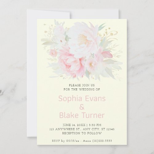 Elegant Romantic Pink Floral Light Cream Wedding Invitation