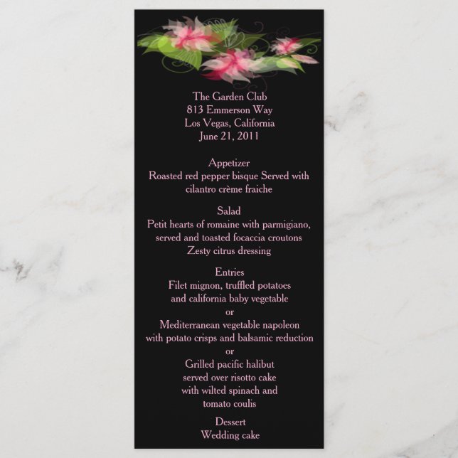 Elegant Romantic Pink Floral Menu Card (Front)
