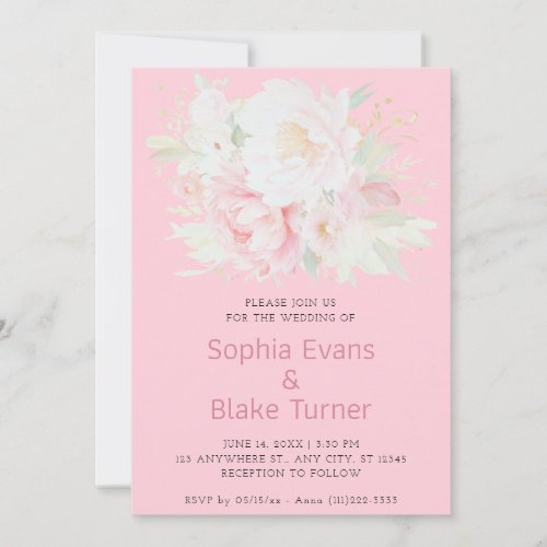 Elegant Romantic Pink Floral Pastel Pink Wedding Invitation