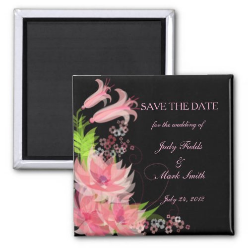 Elegant Romantic Pink Floral Save The Date Magnet