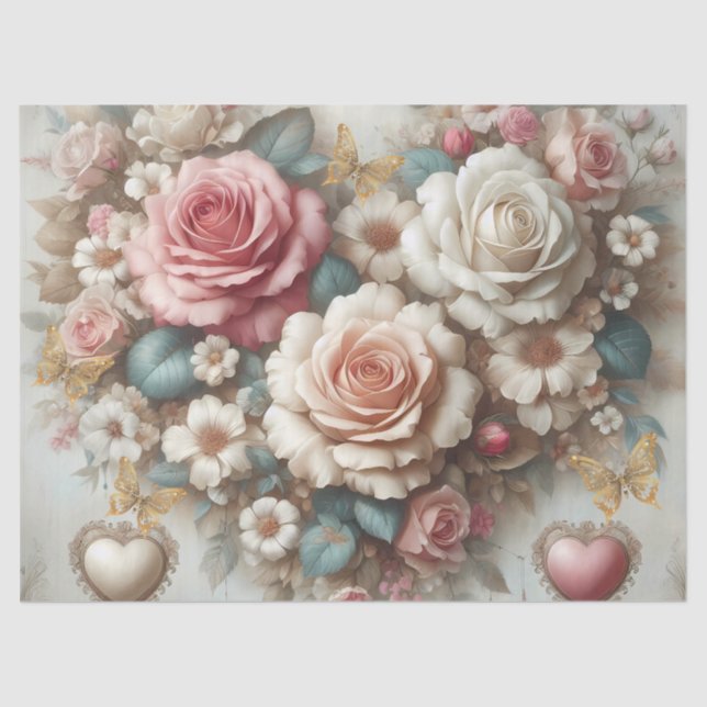 Elegant Romantic Pink Floral Tissue Paper Sheets (Front)