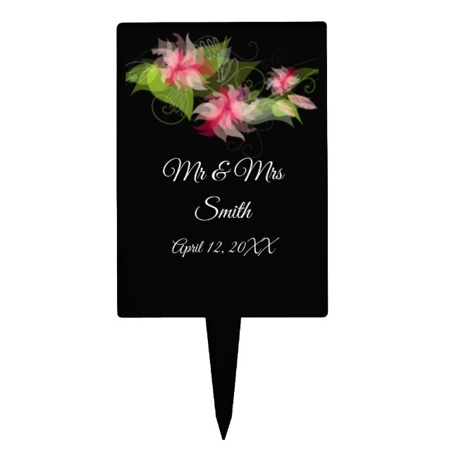 Elegant Romantic Pink Floral Wedding Cake Topper (Front)