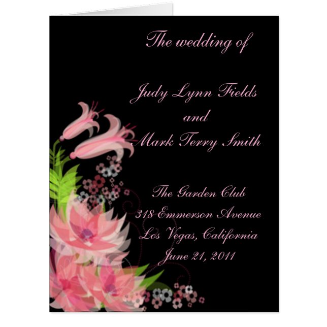 Elegant Romantic Pink Floral  Wedding Program Card (Front)