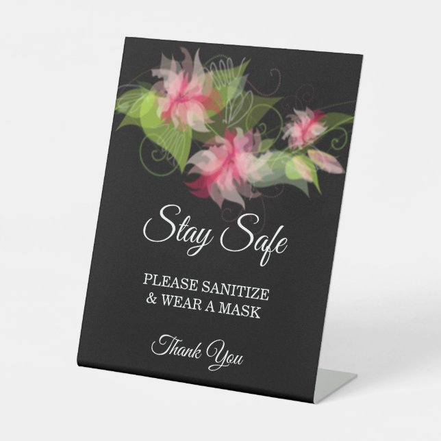 Elegant Romantic Pink Floral Wedding Safety  Pedestal Sign (Front)