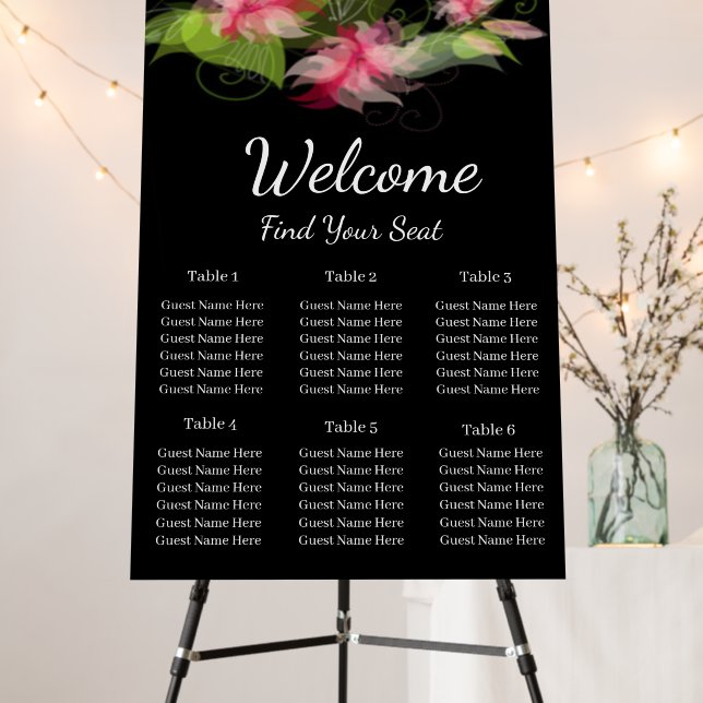 Elegant Romantic Pink Floral Wedding Seating Chart Foam Board (In Situ (Stand))