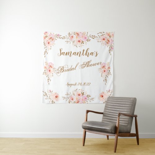 Elegant Romantic Pink Gold Floral Bridal Shower Tapestry