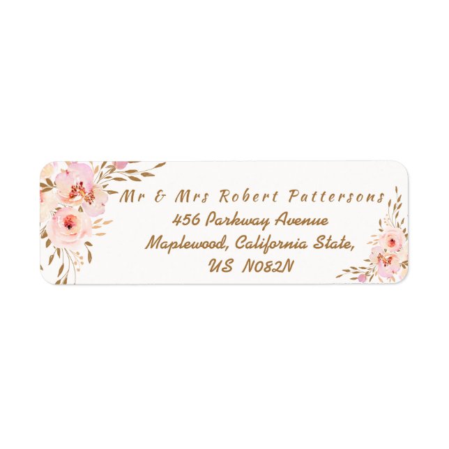 Elegant Romantic Pink Gold Floral Wedding Label (Front)