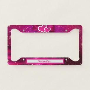 Elegant & Romantic Pink Hearts Personalize License Plate Frame