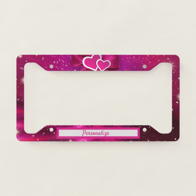 Elegant & Romantic Pink Hearts Personalize License Plate Frame (Front)