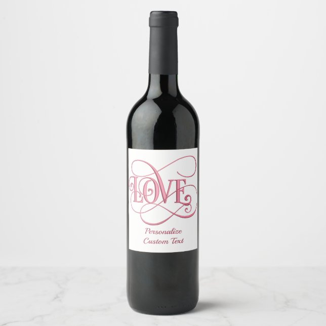 Elegant Romantic Pink Love Wine Champagne Wine Label (Front)