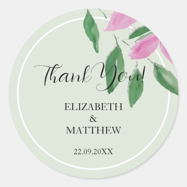 Elegant Romantic Pink Wildflowers Watercolor Art Classic Round Sticker (Front)