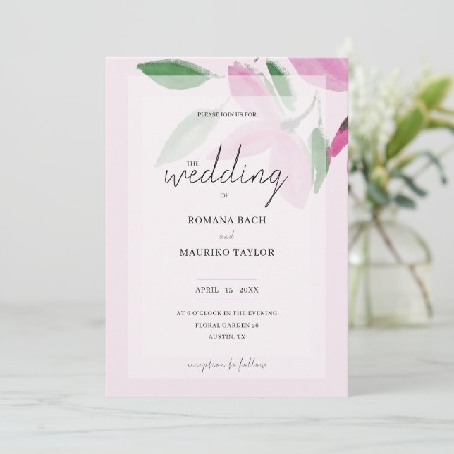Elegant Romantic Pink Wildflowers Watercolor Art Invitation (Standing Front)