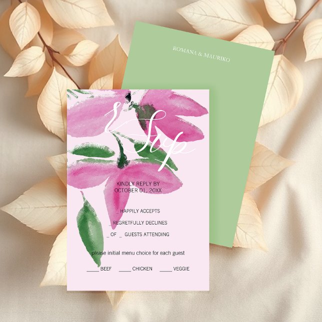 Elegant Romantic Pink Wildflowers Watercolor Art RSVP Card (Creator Uploaded)