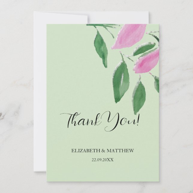 Elegant Romantic Pink Wildflowers Watercolor Art Thank You Card (Front)