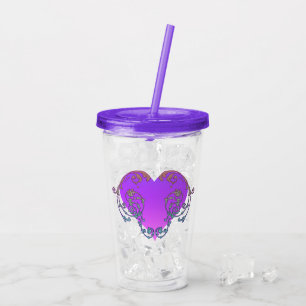 Elegant, Romantic Purple Heart with Flourish Acrylic Tumbler