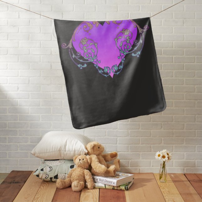 Elegant,  Romantic Purple Heart with Flourish  Baby Blanket (In Situ)