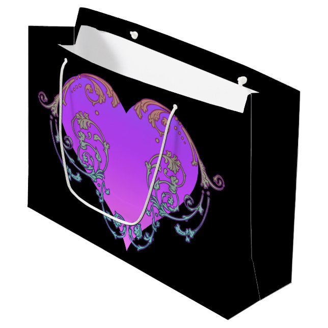 Elegant, Romantic Purple Heart with Flourish  Large Gift Bag (Front Angled)