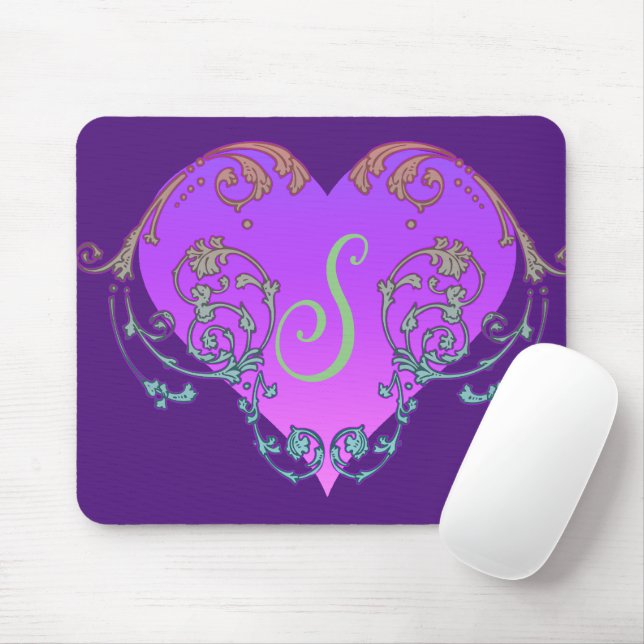 Elegant, Romantic Purple Heart with Flourish  Mouse Pad (With Mouse)