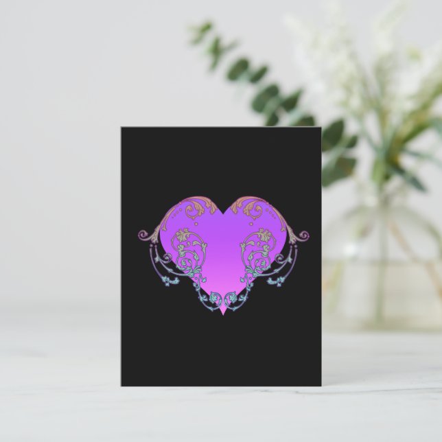Elegant, Romantic Purple Heart with Flourish Note Card (Standing Front)