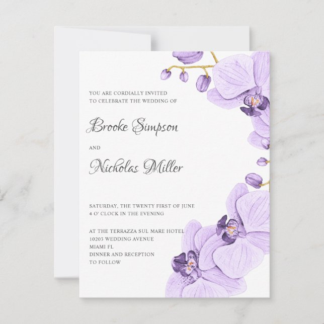 Elegant  Romantic Purple orchid Elegant Botanical Invitation (Front)