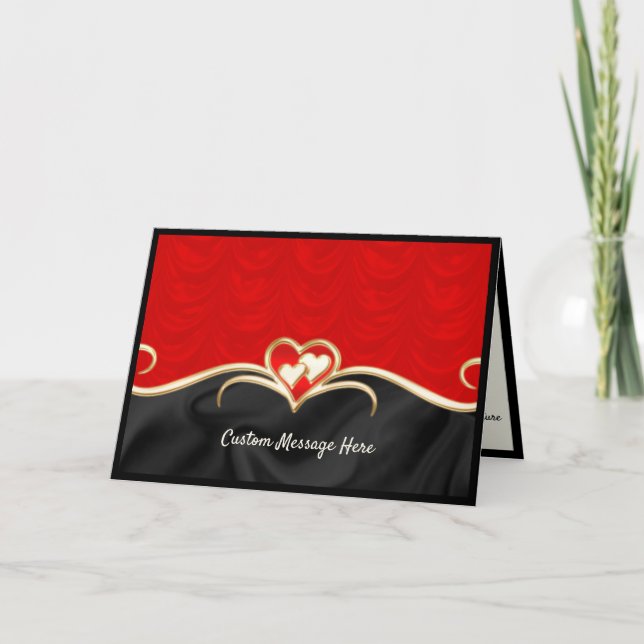 Elegant Romantic Red & Black Gold Heart Card (Front)