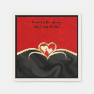Elegant & Romantic Red Black Gold Hearts Napkins