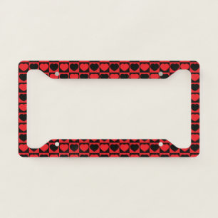 Elegant & Romantic Red & Black Hearts Checkerboard License Plate Frame
