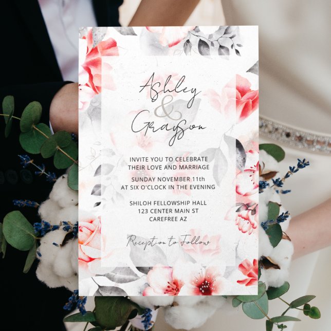 Elegant Romantic Red Floral Wedding Invitation (Creator Uploaded)