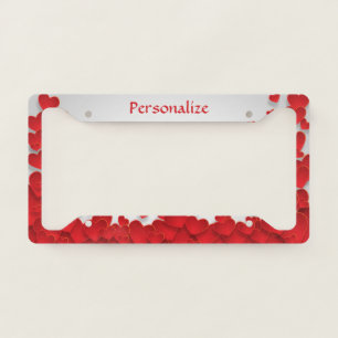 Elegant & Romantic Red Hearts Pattern Personalize License Plate Frame