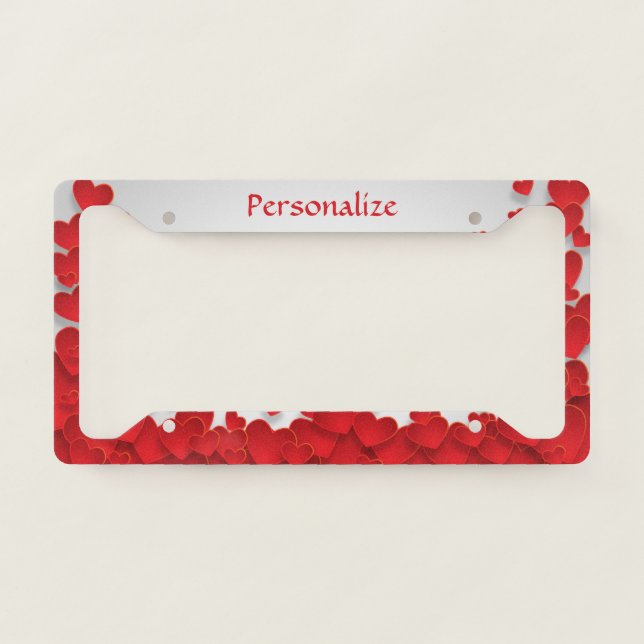 Elegant & Romantic Red Hearts Pattern Personalize License Plate Frame (Front)