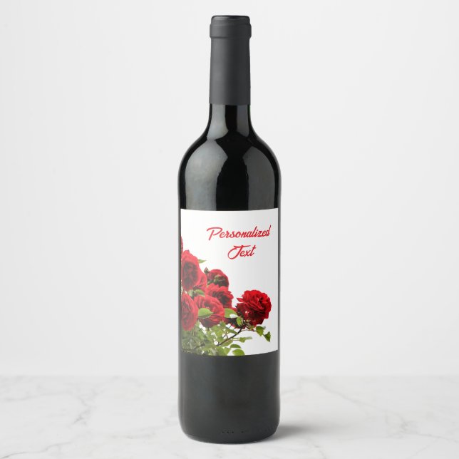 Elegant Romantic Red Rose Bouquet Monogram Wine Label (Front)
