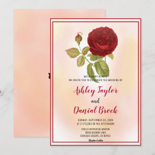 Elegant Romantic Red Rose Dusty Floral Wedding Invitation