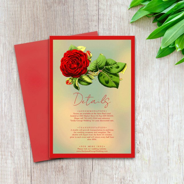 Elegant Romantic Red Rose Floral Wedding Details Enclosure Card (Creator Uploaded)