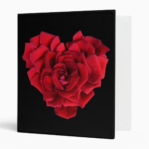 Elegant Romantic Red Rose Heart Black 3 Ring Binder