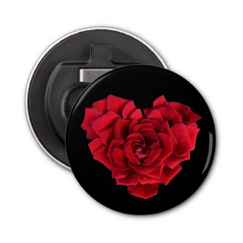 Elegant Romantic Red Rose Heart Black Bottle Opener