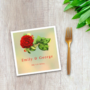 Elegant Romantic Red Rose Summer Floral Wedding Napkins
