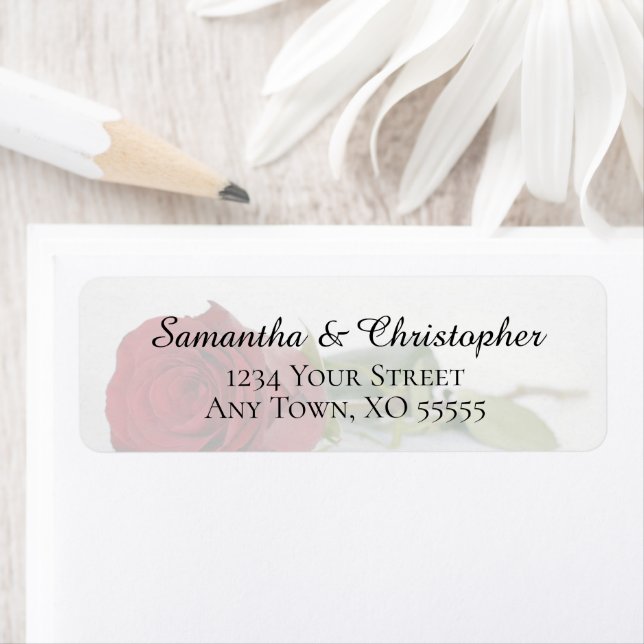 Elegant Romantic Red Rose Wedding Return Address Label (Insitu)